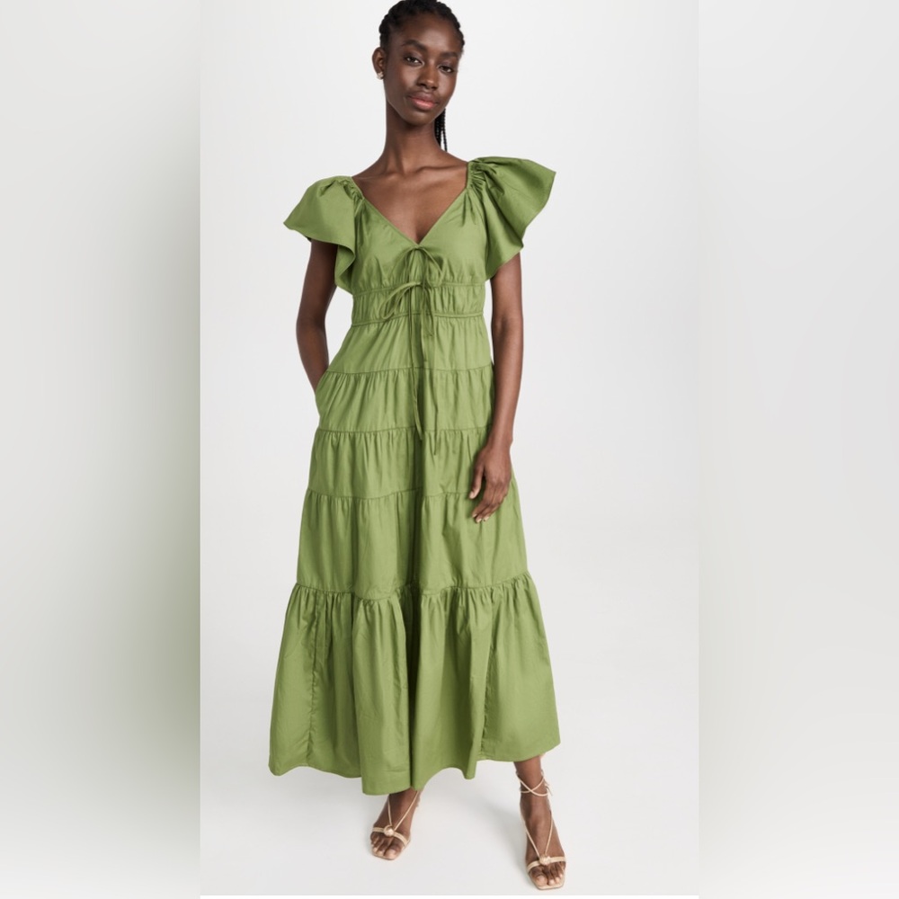 Moon River Green Tiered Maxi Dress